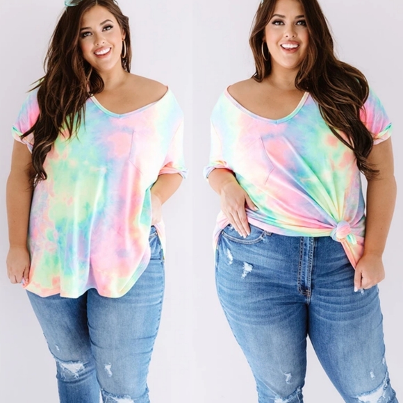 SALE! New Plus Size Tie Dye Casual Pocket T-Shirr - Picture 3 of 12